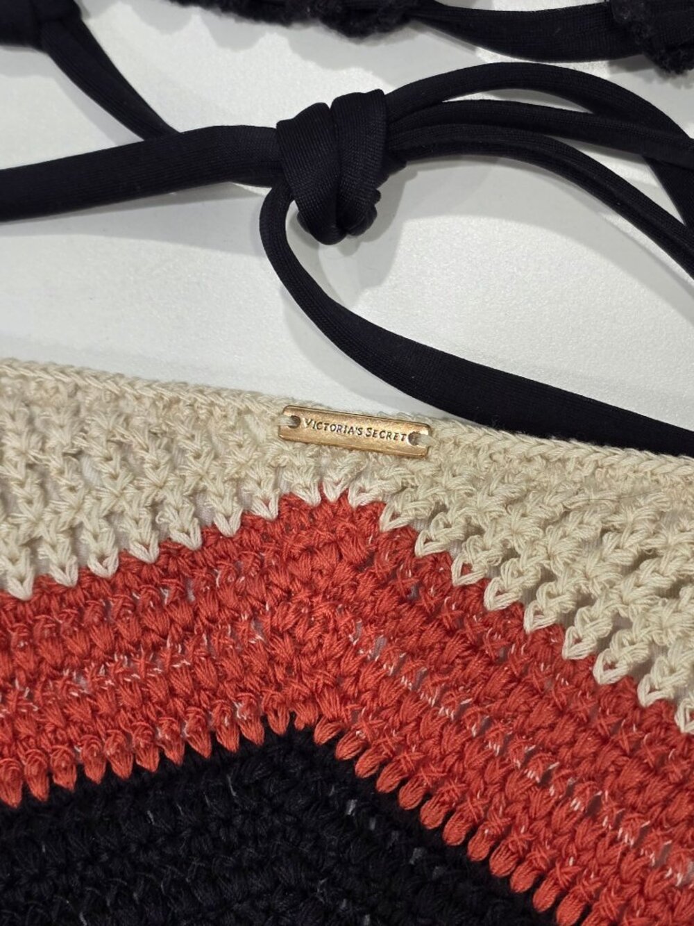 Victoria’s Secret ✦ Bikini Set ✦ Black Orange Beige Crochet Triangle Swimwear S - Picture 8 of 12